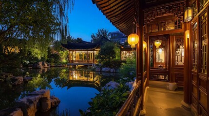 Fototapeta premium Serene Evening in a Chinese Garden