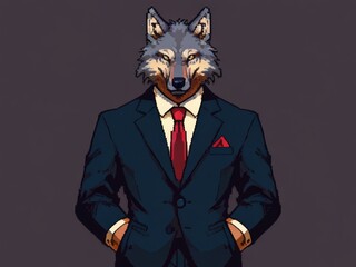 Pixelated potrait Wolf in a Suit