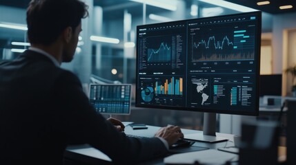 Businessman Analyzing Data on Computer