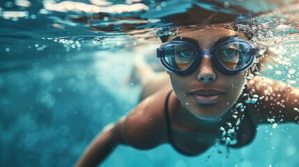 Fototapeta premium Young Woman Swimming for Physical Exercise. ai generated image
