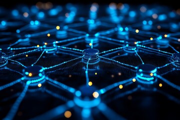 Fototapeta premium Abstract Network Connection with Blue Lights and Shiny Nodes