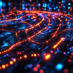 Abstract Digital Network with Glowing Lights