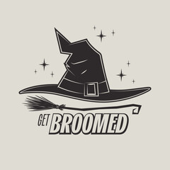 Get Broomed Witch Hat Pun Illustration Icon Graphic