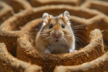 Hamster exploring a miniature maze.