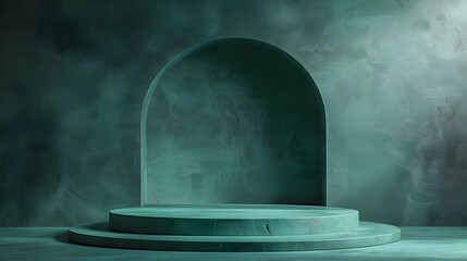 Hyper-Detailed Seafoam Art Podium on Olive Monochrome: A Study in Minimalist Contrast and Geometric Design