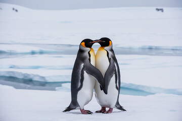 Obraz premium A tender moment in the harsh yet serene lands two penguin