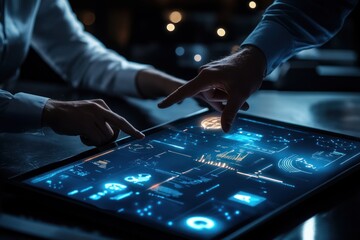 Businesspeople Analyzing Data on a Touch Screen
