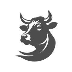 Silhouette of a moo. Black vector art of cow head. Logotype icon on isolated background.