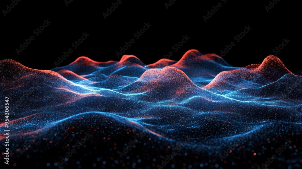 Wall mural Abstract Digital Landscape with Red and Blue Glow