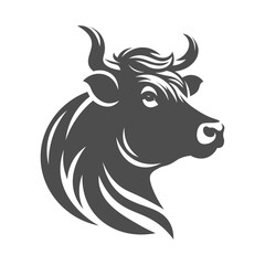 Silhouette of a moo. Black vector art of cow head. Logotype icon on isolated background.