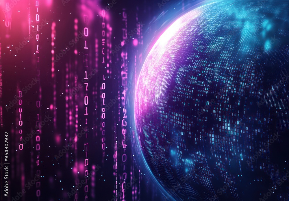 Wall mural digital earth: a world of binary code