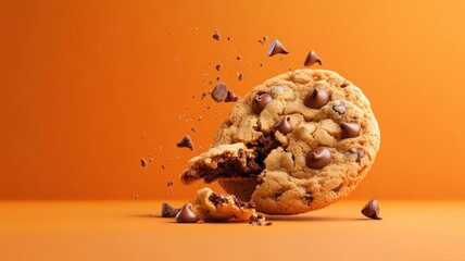 Stylized illustration of chocolate chip cookie in bold lines.