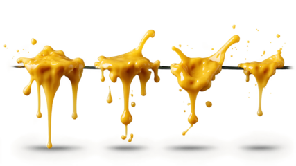 Splash of cheese isolated on a clean PNG background, featuring a dynamic and creamy explosion of melted cheese, ideal for culinary designs, pizza and snack promotions, and food-related visuals