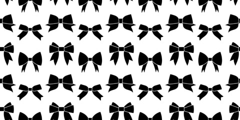 Simple pattern of bows on white background. Black bows silhouette pattern. Bowknot decorated background.