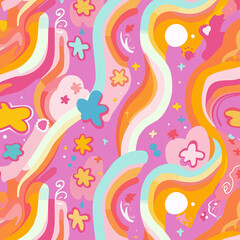Colourful  Groovy  seamless pattern background