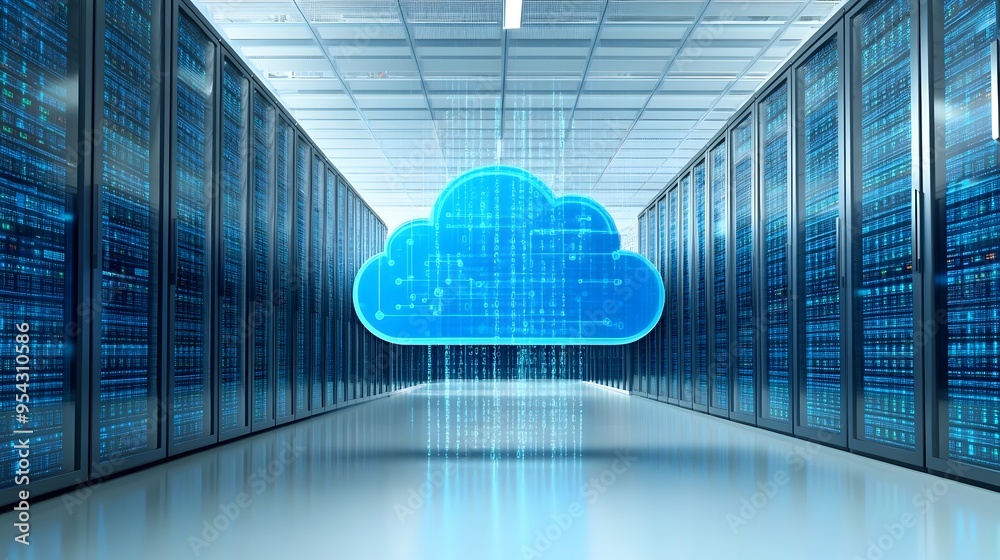 Aufkleber Cloud Computing Data Flowing Through Servers Concept for Business and Technology