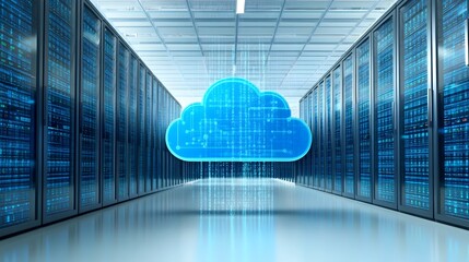 Cloud Computing Data Flowing Through Servers Concept for Business and Technology