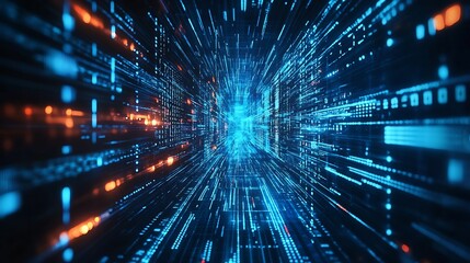 Obraz premium Abstract Digital Tunnel with Glowing Lines and Data