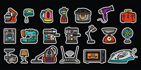 Original vector icon set on the topic of household appliances.