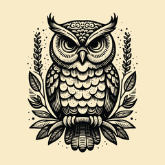 Naklejka premium owl with old engraving vector style. owl vector illustration retro vintage handwriten style