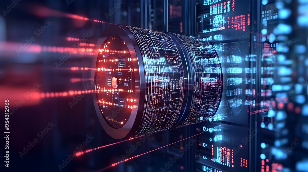 Aufkleber Futuristic Quantum Computing Concept with Complex Data Flows and Algorithms