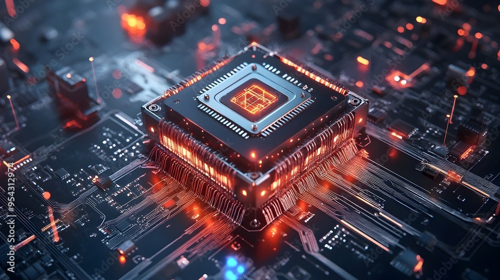 Aufkleber futuristic quantum computing concept with complex data flows and calculations
