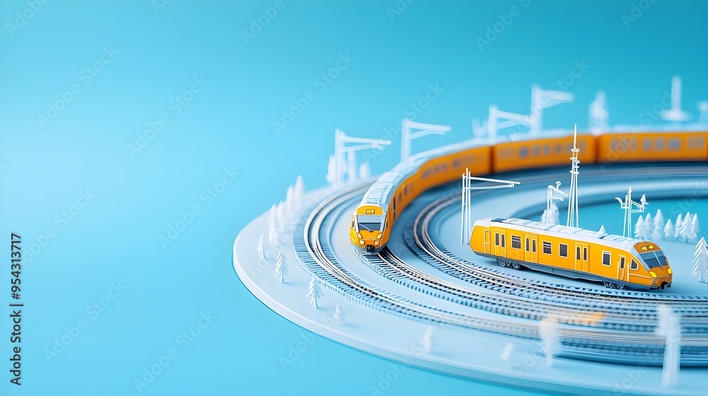 Poster interconnected railway network in paper cut style
