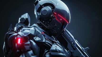 Fototapeta premium Cyberpunk action cyborg warrior with gun. AI generated images