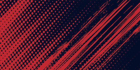 Red halftone dots blue color pattern gradient grunge texture background. Dot pop art comic sport style grunge halftone