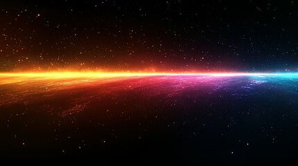 A Cosmic Horizon with Colorful Glowing Lights and Scattered Stars