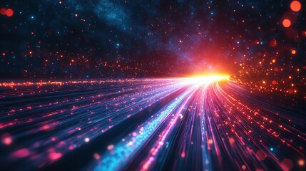 Obraz premium Abstract Digital Network with Bright Light Trails and Stars