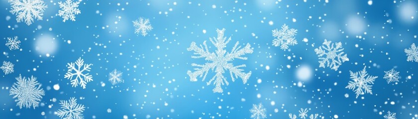 Blue Winter Background with Falling Snowflakes