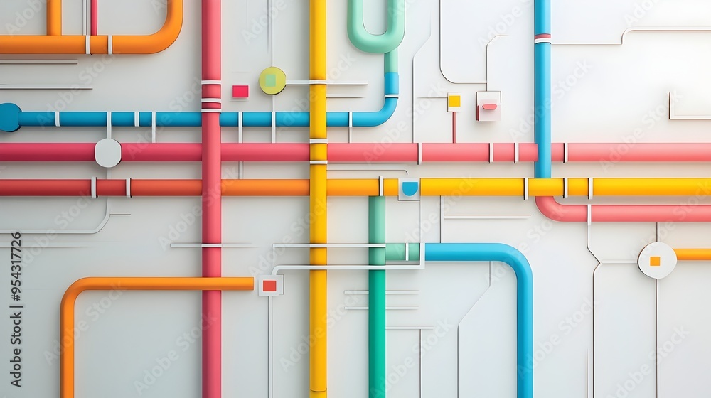 Poster Colorful Paper Cut Transit Map with Intricate Route Lines