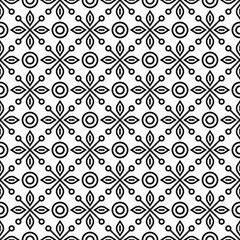 Fototapeta premium Vector black and white geometric seamless pattern. Abstract monochrome texture with flower silhouettes, mosaic. Elegant monochrome ornament background. Repeated geo design for decor, textile, print
