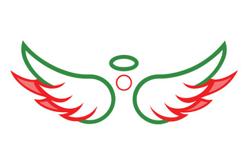 Christmas angel wings vector line art, clipart illustration with isolated on white background