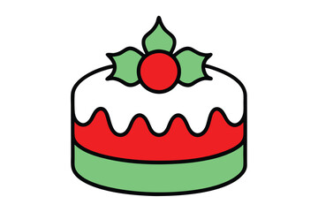 Christmas cake vector line art, clipart illustration with isolated on white background