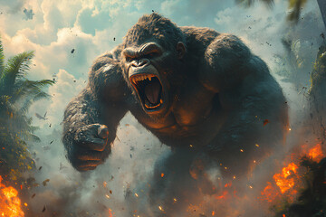 king kong rampage in jungle with roar