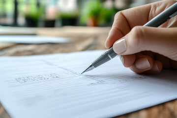 A person marking a grade on a paper, capturing the assessment and evaluation process leading to a definitive outcome in education