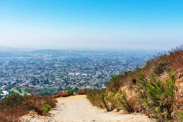 Scenic view from a hillside trail at Cowles Mountain in Mission Trails Regional Park, overlooking...