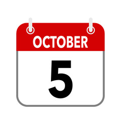 5 October, calendar date icon on white background.