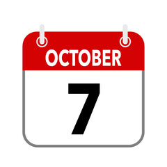 7 October, calendar date icon on white background.