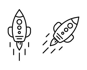 Set of rocket icons Symbol of a new beginning Success or spaceship Rocket flies fast into space