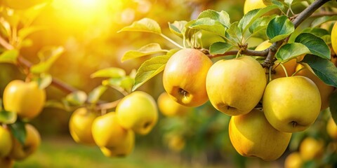 Closeup of yellow apples on a branch in an orchard farm garden, yellow, apples, orchard, farm, garden, closeup, tree branch