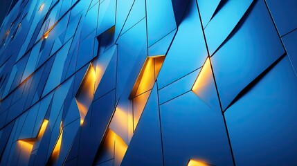 Abstract Geometric Facade with Illuminated Panels