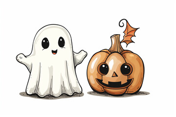 halloween pumpkin and ghost