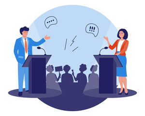 Political debates and discussions with candidates. Public speaking in front of an audience.