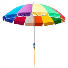 Obraz premium Rainbow Beach Umbrella: A vibrant, colorful umbrella, perfect for adding a splash of joy to any beach scene. Ideal for summer days, picnics, and outdoor events. 