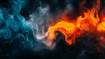 Abstract Swirling Blue and Orange Ink in a Black Background