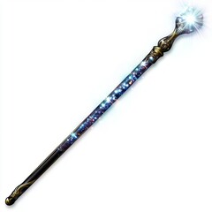 Naklejka premium Cosmic Sorcerer's Wand: A sleek, black wand, adorned with swirling galaxies and topped with a glowing crystal ball, radiating magic and power.