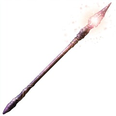Mystical Glowing Spear: A magical spear with a glowing tip,  isolated on a white background. perfect for fantasy, RPG, and adventure games.  